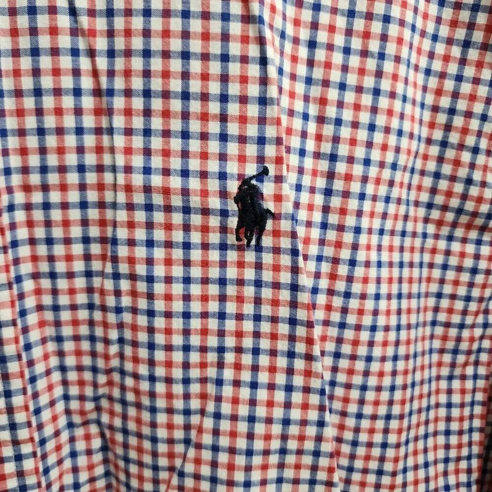 Ralph Lauren Red / Blue Plaid Long Sleeve Button Down Shirt Youth Size L 16 / 18
